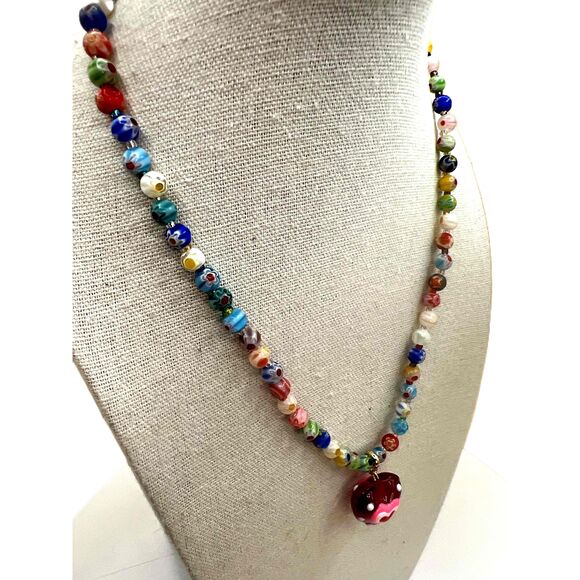 New Multicolor Murano Glass Heart Beaded Pendant Necklace - Picture 8 of 12